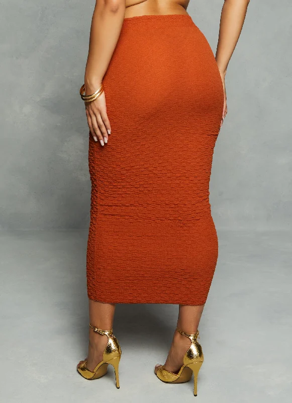 Textured Knit High Waist Maxi Pencil Skirt