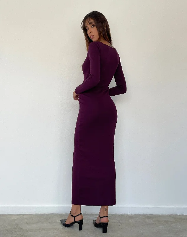 SAMAIRA DRESS RIB AUBERGINE