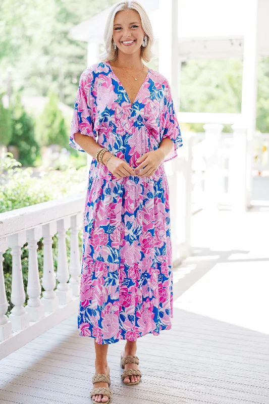 See It Through Royal Blue Floral Maxi Dress