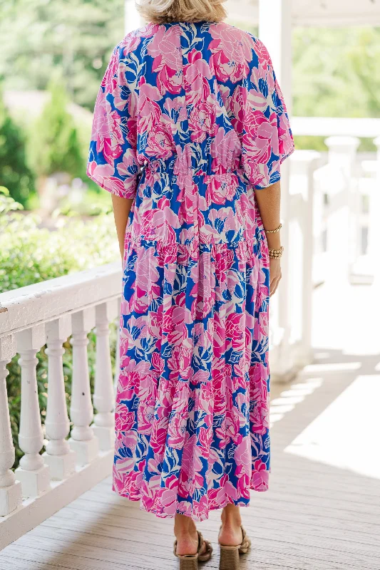 See It Through Royal Blue Floral Maxi Dress