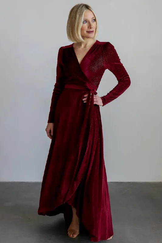 Serena Shimmer Velvet Wrap Dress | Merlot