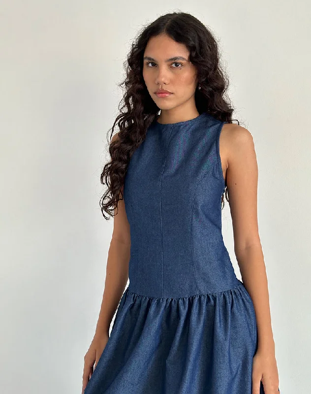 Uretta Maxi Dress in Denim Indigo