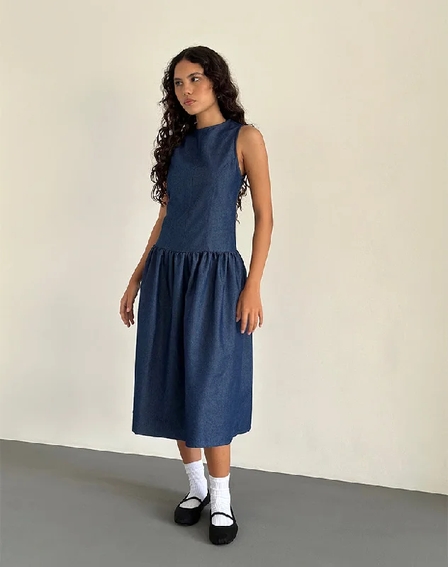 Uretta Maxi Dress in Denim Indigo