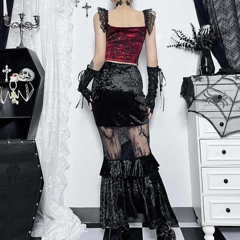 Women's Gothic Sheer Velvet Wrap Maxi Skirt