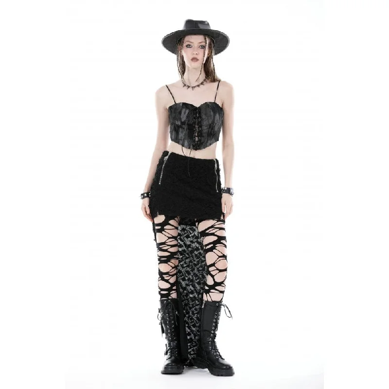 Women's Punk Ruched Ripped High-low Skirt