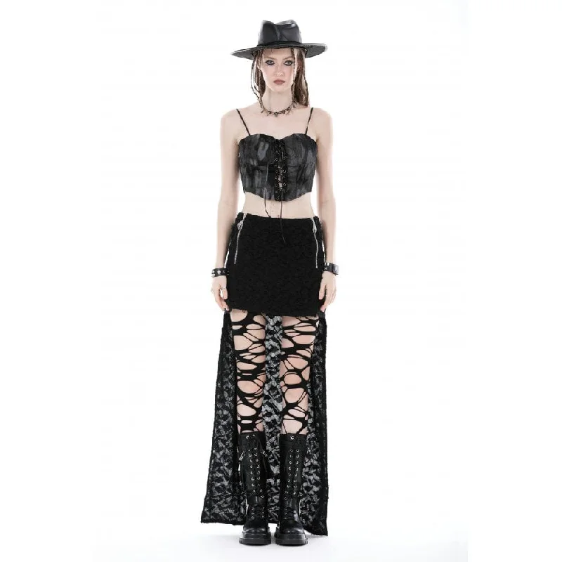 Women's Punk Ruched Ripped High-low Skirt