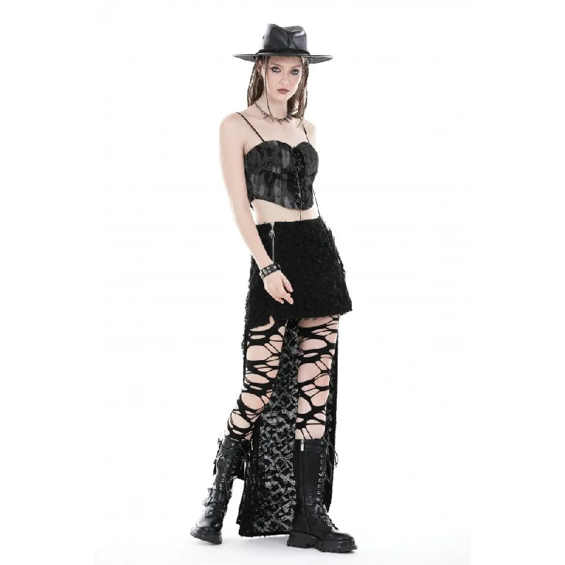 Women's Punk Ruched Ripped High-low Skirt