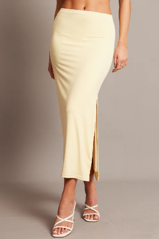 Yellow Midi Skirt High Rise Supersoft Lined