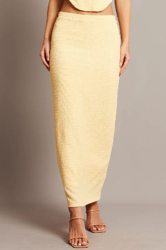 Yellow Midi Skirt High Rise Textured Jersey